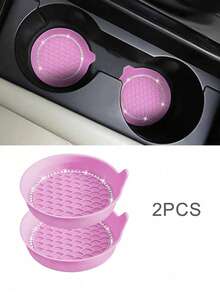 1/2pcs Car Cup Holder Coasters, Shiny Cup Holder Inlay Coasters, Universal Car Anti-Slip Cup Holder Decorative Silicone Cup Mats, Car Interior Pad, 8cm/3.1in Soft Crystal Rhinestone Rubber Coaster Set Round Car Beverage Cup Holder Accessories - One Size - View 16