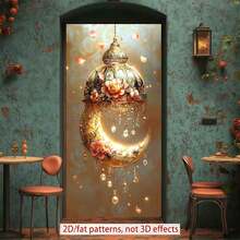 2D Polyester Ramadan Door Banner 1pc Exquisite Moon - Shaped Hanging Ornament With Floral Embellishments And Crystal Dangles Eid Al-Fitr Photo Props And Supplies, Suitable For Muslim Ramadan And Eid Al-Adha Celebrations, Islamic-Themed Holiday Decorations - 1pcs - View 7