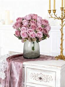 1/80pcs Silk Roses Bouquet With Artificial Foam Fruits, Suitable For Spring Decor, Valentine's Day Bridal Bouquet, Wedding Vase, Home, Restaurant, Bedroom Decor, Holiday, Birthday Party, Outdoor Garden Decor