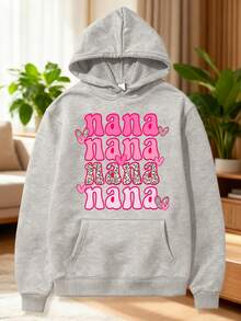 Nana Nana Nana Leopard Print Pink Hearts Hoodie Women Gray Sweatshirt Grandmother Gift Mother Day Birthday Present Family Matching Outfit - 灰色 - 查看 2