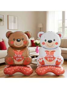 بالون دب تيدي واقف كبير الحجم 58 بوصة، بالون دب تيدي واقف بشكل قلب كرتوني لعيد الحب، ديكور الزفاف، الخطوبة، الحفلات، الذكرى السنوية - متعدد الألوان - مشاهدة 3