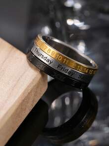 Hipoem 1pc Rotatable 2-In-1 Titanium Steel Ring, Stylish Roman Numerals Wheel Decompresses Multi-Functional Mechanical Ring For Men - Multicolor - View 7