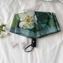 Guarda-chuva dobrável portátil com pintura a óleo automática, rosa selvagem, reforçado com 8 varetas, revestimento preto decorativo, proteção UV. - Multicolorido - Ver 3