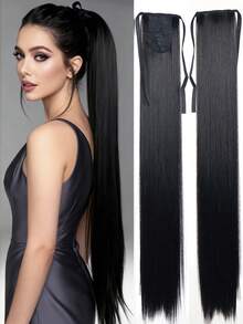 Extensiones de cola de caballo sintética negra recta de 18 a 34 pulgadas, para mujeres - Multicolor - Ver 22