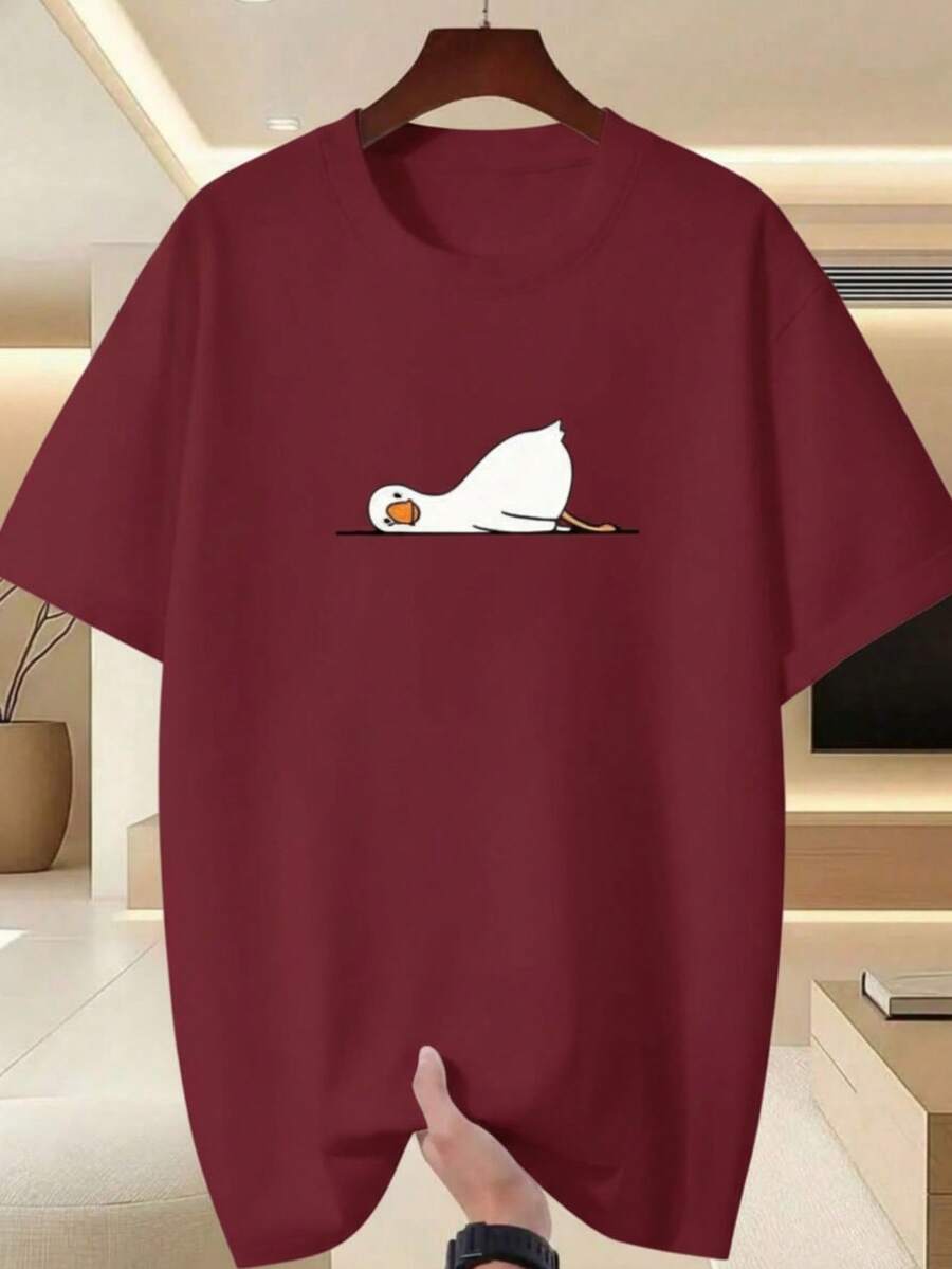 Camiseta Masculina Presente Para Ele Estampada Pato Casual Confortável Academia Treino Camisa Com Gola Redonda E Manga Curta