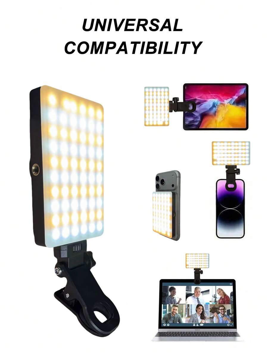 Fill-lights 60 LED High Power Rechargeable Clip-On Fill Light, Front And Rear Clip Design, 3 Lighting Modes Adjustable, Suitable For Smartphones, Compatible With IPhone, Android, Laptops, Makeup, Selfie, Vlog, Suitable For Selfie And Live Streaming, Portable Selfie Light, Battery Capacity: 2000mAh