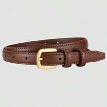 New Women's Sexy PU Leather Belt - Metal Circle Buckle, Wide Strap For High Waisted Pants, Dresses, Fashion Accessory - Brown - View 11