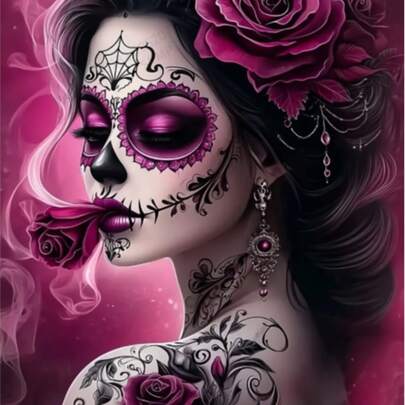 JOZYSH 1pc Square Diamond Painting Kit, Skull Woman Pattern, 5D Full Diamond Mosaic Craft, Square Diamond Handmade Art Gift, Holiday Party Decor, DIY Perfect Gift For Friends And Family, 25*35cm/9.8*13.8in