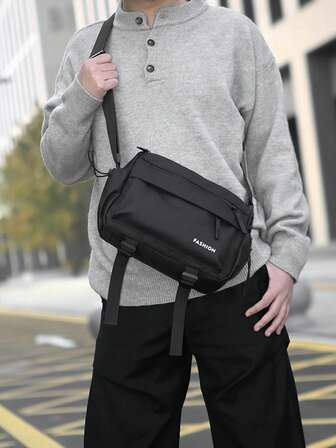 1pc Men's Nylon Sling Bag Shoulder Bag,Nylon Square Bag With Adjustable Strap Large Capacity Oversized Scratch Resistant And Wear-Resistant Pouch For Passport Money ID Card Credit Card Lightweight For Commute/Commuting Gift For Husband