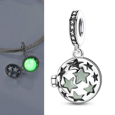1pc Openable Hollow Glowing Star Ball Pendant, Silver Plated, Suitable For Bracelet, Necklace DIY, Unique & Personalized Gift, Everyday Wear
