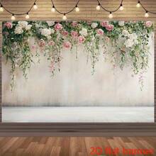 Vải phông nền hoa lãng mạn 2D phẳng với vòng hoa hồng thanh lịch và cây xanh. Vải phông nền chụp ảnh sợi polyester bền bỉ - 1 CÁI - Xem 3