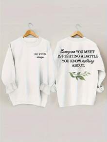 Winter Clothes Vibrant Plant & Letter Print Crew Neck Sweatshirt - Cozy Long Sleeve, Casual Women's Clothing - Soft, Breathable, And Comfortable - 白色 - 查看 1