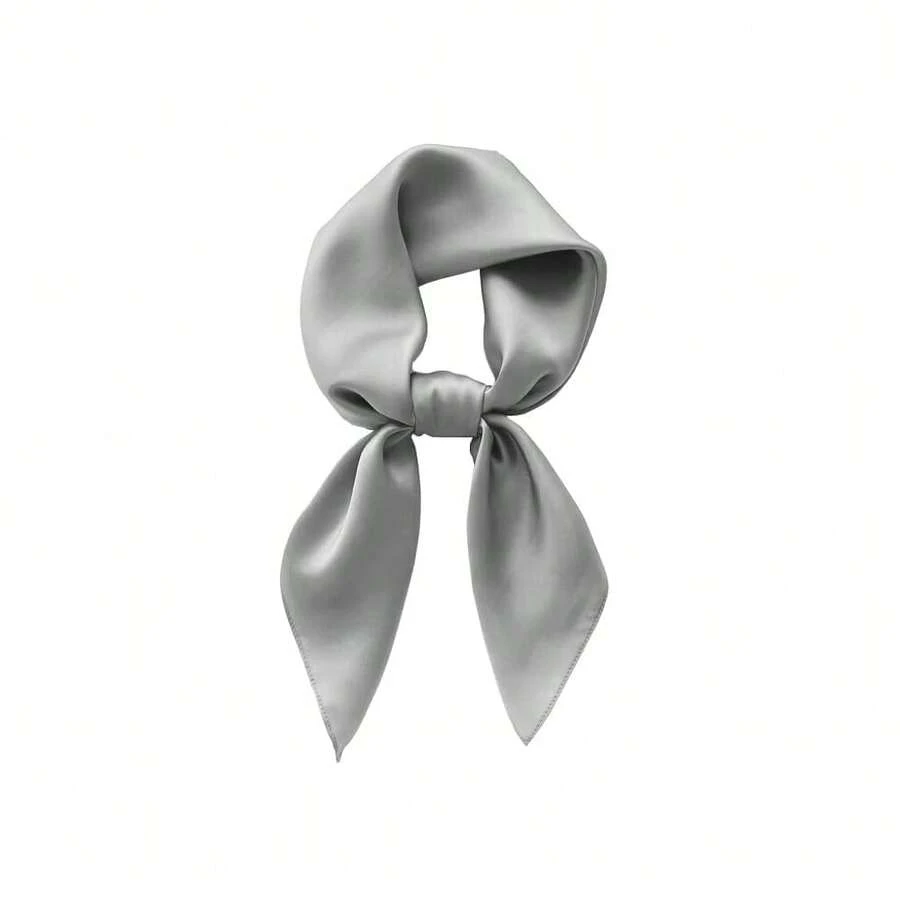 Lastclream Chiffon Square Neck Scarves For Women Handkerchief Retro Satin Ribbon Scarf For Hair Wrapping 23.6inch 26inch,23.6inchRibbon-Grey - 23.6吋絲帶-灰色 - 查看 1