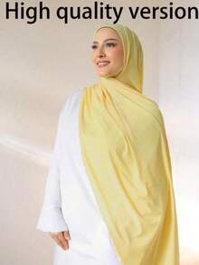 1 件女士优质针织头巾，简约经典纯色优雅休闲边缘围巾，优质针织面料粘胶针织头巾围巾，长款头巾式头巾适合日常生活、旅行和聚会 - 檸檬黃 - 查看 9