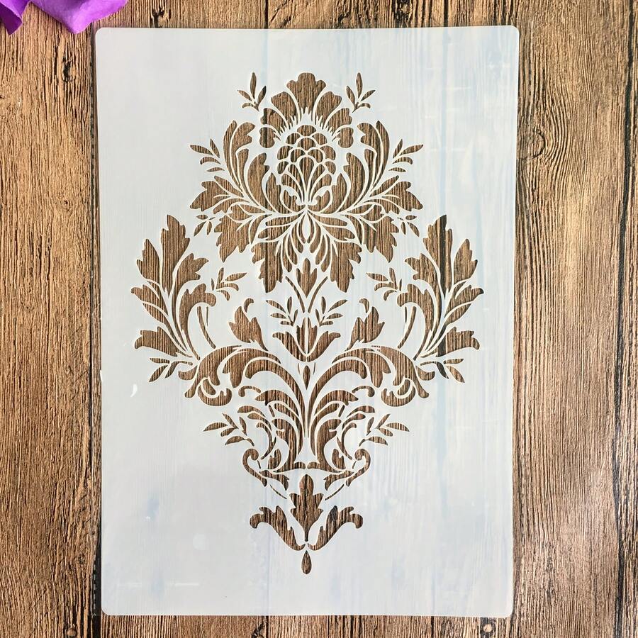 Vintage Floral Pattern A4 Template For DIY Wall Art, Scrapbooking, Embossing And Card Making - Durable Plastic Template With Intricate Brown And White Flower Design, Reusable Craft Wall Stencil - one-size - View 1