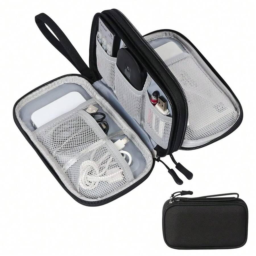 Skycase Electronic Organizer Travel Case - Waterproof Travel Cord Pouches For Organization, Cable Organizer, All-In-One Double Layers Storage Bag For Accessories, Charger, Cable, Black-1,Medium,Black - Đen - Xem 1