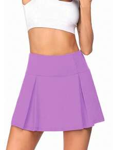 Falda Deportiva para Mujer Moda, Ropa Deportiva de Secado Rápido para Dama, Falda Forrada con Tenis Danza Yoga Entrenamiento - Lila Púrpura - Ver 2