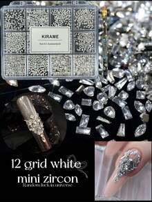 KIRAME 1200pcs Flat White Crystal Nail Art Rhinestones Set - 12 Styles DIY Nail Decoration, 1-5mm Shiny Nail Gems, Suitable For Nail Salons, Nail Suppliers, Christmas Nails, New Year, Christmas Gifts