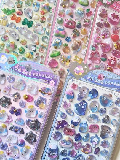 3D Embossed Foil Stickers, Thick Solid Cartoon Animal Crystal Phone Case Decorative Stickers