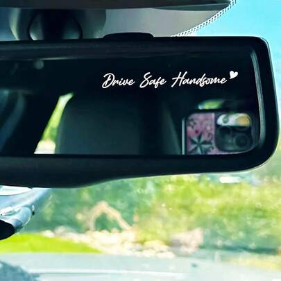Set 2Pcs Drive  Handsome Rearview Mirror Decal Funny, Love, Inspiration Decals, Water Bottle Window Sticker, Vinyl Waterproof 4 Inches Decal, Car Accessories Gift For Men Boyfriend Husband,DriveHandsome