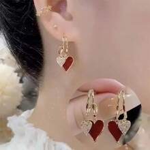 1只红色爱心耳环，新款简约优雅耳环，奢华小众设计，情人节礼物 - 彩色 - 查看 6