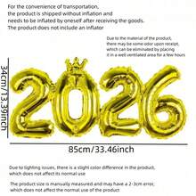1个金色银色皇冠2026数字铝箔气球，优雅的金色银色饰面，无需用电，经久耐用且易于充气，非常适合庆祝活动和主题活动、新年装饰、圣诞节和新年装饰、节日派对用品、圣诞装饰。 - 彩色 - 查看 3