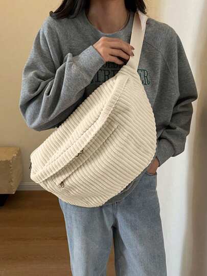 Large Capacity Fashion Striped Waist Bag, Corduroy Material, Multi-Pockendy For Outdoor, Travel, Gym, Business, Multifunctional Portable Storage Pouch