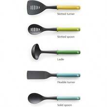 Joseph Joseph Duo 5Piece Utensil Set With Integrated Tool Rests: Vibrant Set With Solid Slotted Spoons Turners And Ladle Hygienic Design HeatResistant Perfect For Hanging Storage Ideal For Kitchen Cooking Grilling And Meal Preparation Ensures Easy Access And Sanitary Handling - 蛋白石 - 查看 2