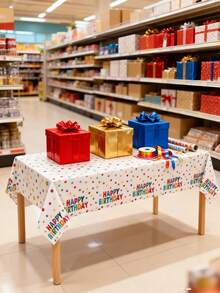 3pcs 137*274CM/53.94*107.87IN Disposable Tablecloth, Colorful Polka Dot "Happy Birthday" Print, Waterproof & Easy To Clean, Suitable For Birthday Parties, Celebrations And Daily Use - Multicolor - View 3