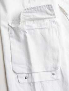 Young Boy Beige Wide Leg Cargo Jeans, Multi-Pocket Versatile Adjustable Waist Casual Denim Workwear Pants, Back To School - White - View 10