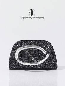 1 chiếc ví cầm tay dự tiệc thời trang cổ điển dành cho nữ, tay cầm kim loại, dung tích nhỏ, trang trí sequin lấp lánh sang trọng, chi tiết kim loại tinh tế, hình hộp, kèm dây đeo kim loại có thể tháo rời, thích hợp cho đám cưới, tiệc tùng, dạ hội, hộp đêm, các dịp trang trọng, dự tiệc, ví tiền, màu trắng. - màu đen - Xem 5