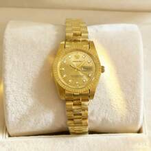 1pc 26mm Women's Watch, Stainless Steel Case & Band, Gold Color, High-End Elegant Quartz Watch, Luxury Business Waterproof Wristwatch, Fashion Calendar Diamond-Studded Ladies Watch, Suitable For Daily Decoration, Holiday & Birthday Gift - Gold - View 3