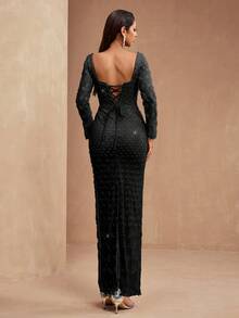 AMILUCK Women's Luxury Elegant Sequin, Sequins Gown Black Wedding Party - Black - View 3