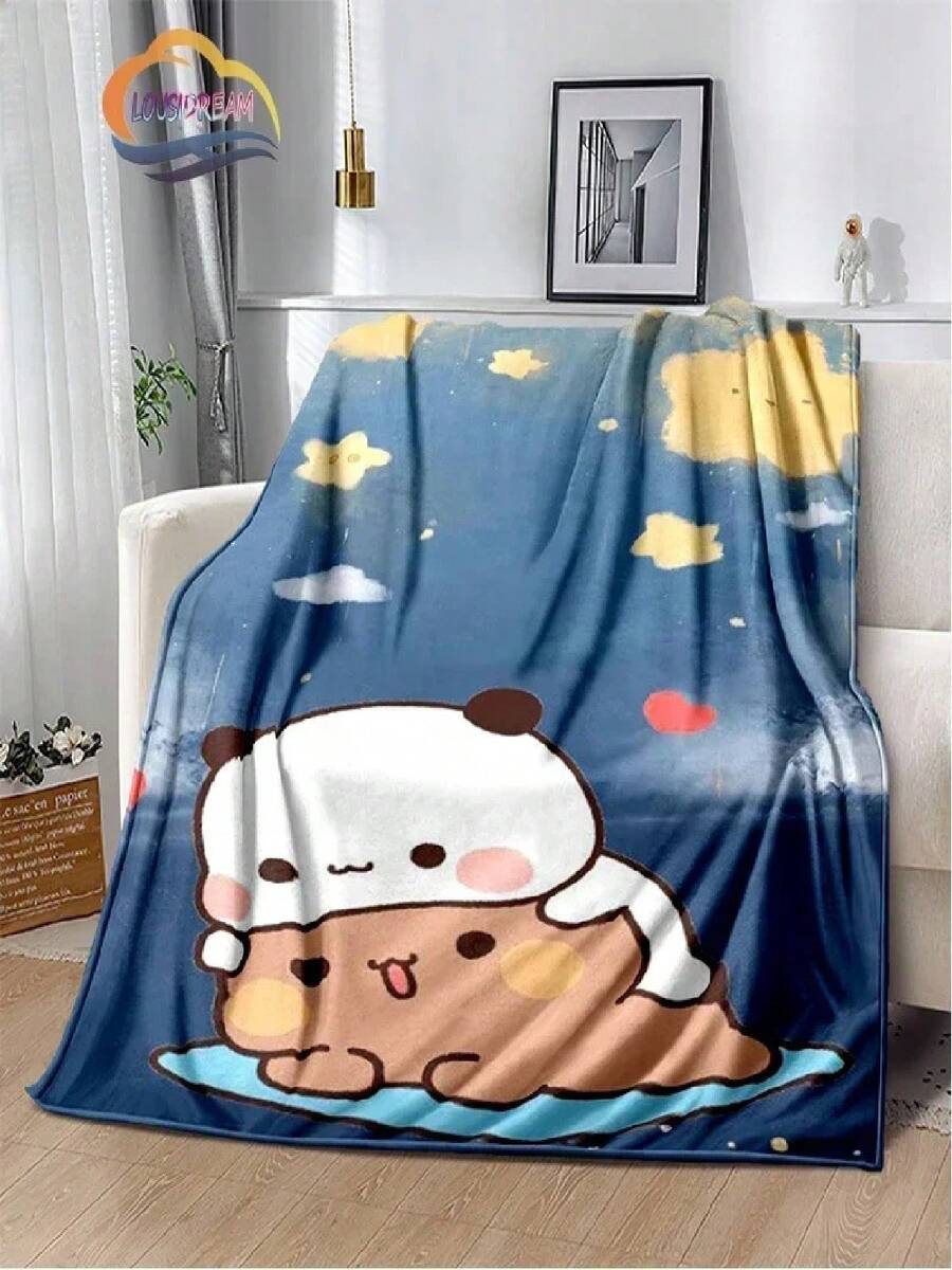Fashion Lilo & Stitch Flannel Blanket Cartoon  Girl Throw Soft Fluffy Blanket Plush Warm Home Sofa Decor Girl Gift#Color_Style A,Size_75X95CM - màu đen - Xem 1