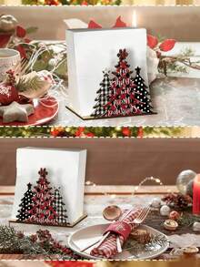 1 Stück rustikale Weihnachtstischdekoration - elegantes gestreiftes Design mit roten und goldenen Akzenten, robuster Holz-Serviettenhalter, geeignet für Küche, Esszimmer, Badezimmer - perfekte Feiertags-Dekoration für Zuhause, Hotel, Büro, Weihnachten