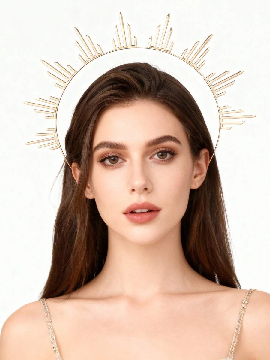 1pc Sun Goddess Halo Crown - Sunburst Gold Spiked Celestial Headpiece Virgin Mary Goddess Headband Golden Headwear Women Renaissance Cosplay Costume Hair Accessories For Masquerade Party - 彩色 - 查看 1
