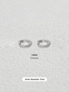 925純銀耳環/耳針套裝,女性專用 - 6對低敏感度微小方形氧化鋯耳針套裝和耳環環掛 - 銀色 - 查看 9