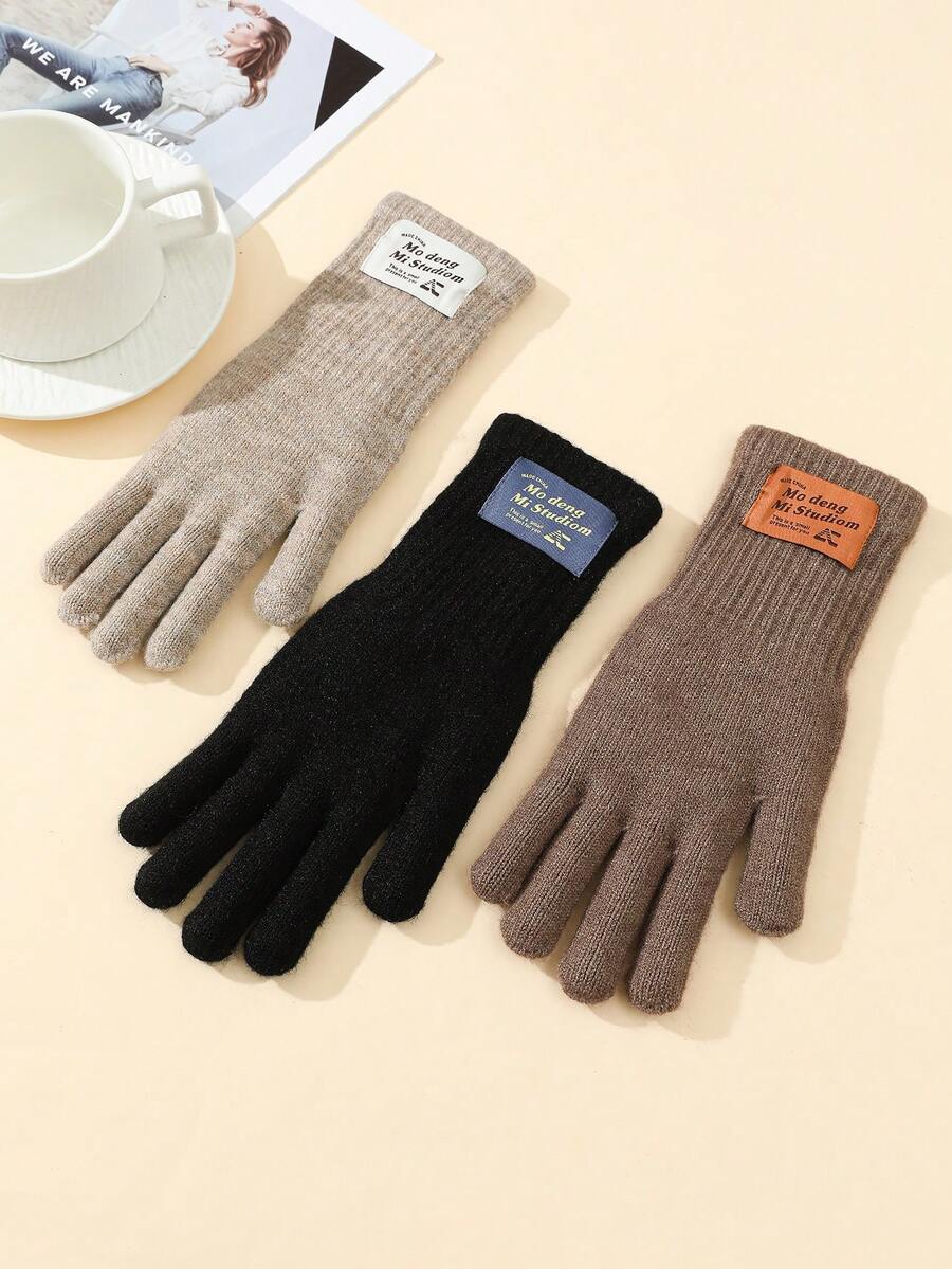 1 Pair Women's Thick Warm Knitted Gloves, Fleece Lined For Winter Outdoor Cycling - Fingerless Gloves - View 1