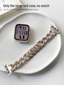 兼容苹果手表表带及保护壳，镂空链条金属表带，星光色表壳，带屏幕保护膜，防尘、防震、防刮擦，适用于 Ultra 3/2/1 SE/S10/S9/S8/S7/S6/S5/S4/S3/S2/S1 等型号，金色，送给男友的礼物，时尚优雅，适合年轻女士，表带尺寸：38mm/40mm/41mm/42mm/44mm/45mm/46mm/49mm，全球畅销新款男女通用表带