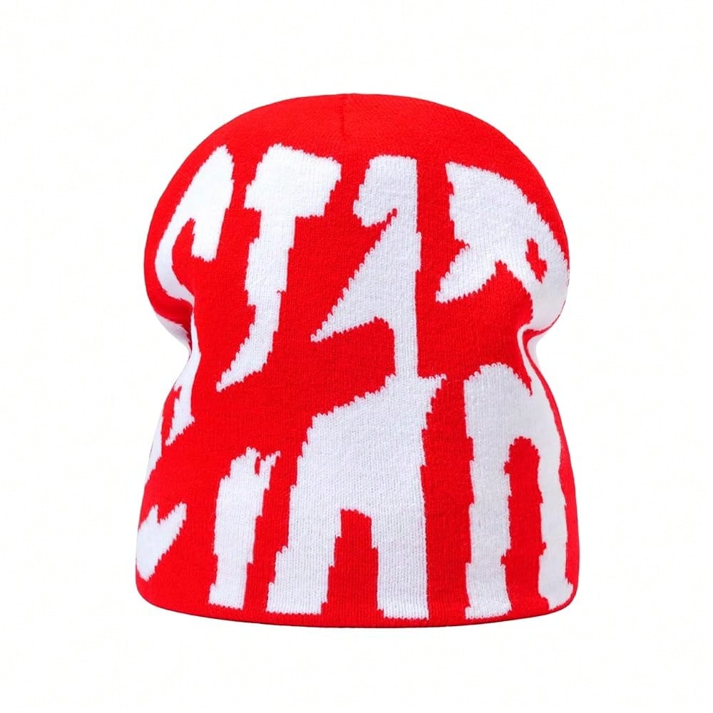 Y2K Beanie Hat For Men & Women Soft Stretchable Winter Cap, Star Design Warm Cold Weather Accessory,Red