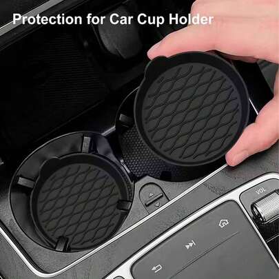 2件套硅胶汽车脚垫 - 防滑、耐热，带杯架，适用于汽车内饰，含黑色可选，男女通用套装