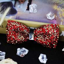 1 pieza Pajarita de cristal, pajarita formal de hombre con rhinestones de cielo estrellado, pajarita de boda para novio súper brillante con diamantes artificiales