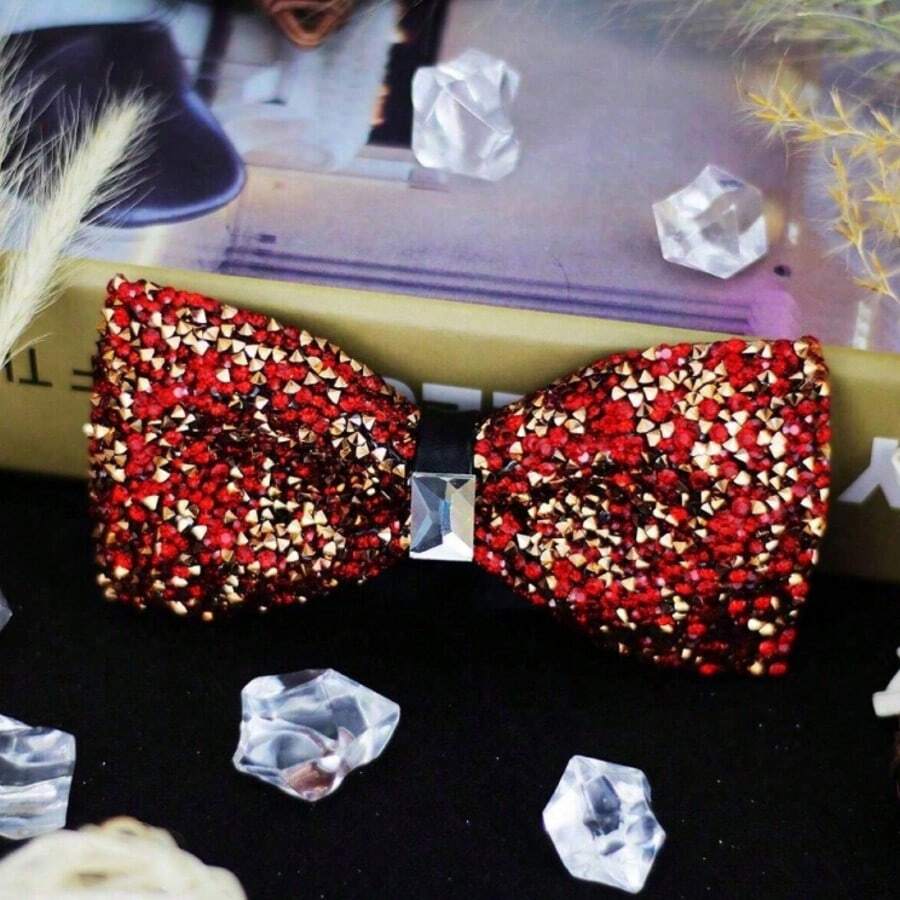 1 pieza Pajarita de cristal, pajarita formal de hombre con rhinestones de cielo estrellado, pajarita de boda para novio súper brillante con diamantes artificiales