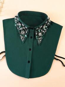 1件纯色奢华串珠亮片装饰可拆卸项圈，波西米亚风格，百搭时尚配饰 - 綠色 - 查看 2