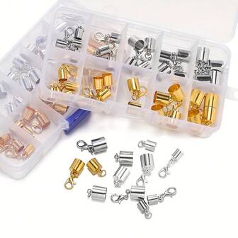 1盒20个，配有6-10毫米绳端帽夹和龙虾扣连接器，适用于手工DIY手链项链首饰制作配件