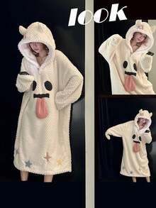 Funny Ghost Face Plush Pajamas, Spring And Summer, Coral Fleece Robe/Lounge Set, Suitable For Spring And Summer Seasons, Fluffy And Soft, Suitable For Home, Bedroom, Bathroom, And Outdoor Activities. - Multicolor - View 4