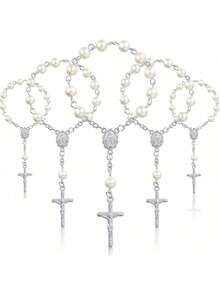 30 Pieces Baptism Rosary Acrylic Rosary Beads Ivory Color Mini Finger Rosaries Gold Plated Faux Pearls For Baptism Christening Communion Weddings Party Favors - 彩色 - 查看 8