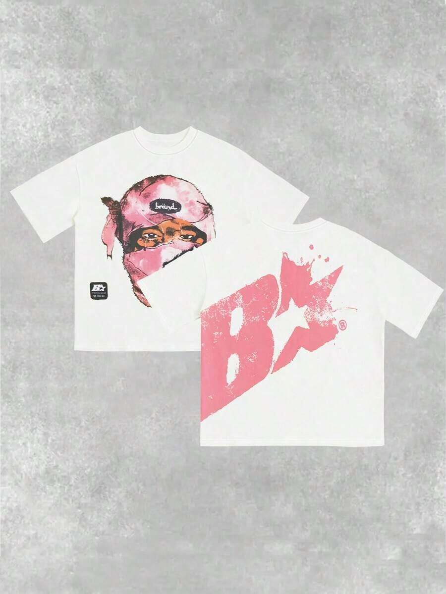 Women's Streetwear Funny Cartoon Character & English Graphic Print Short Sleeve-Shirt - trắng - Xem 1