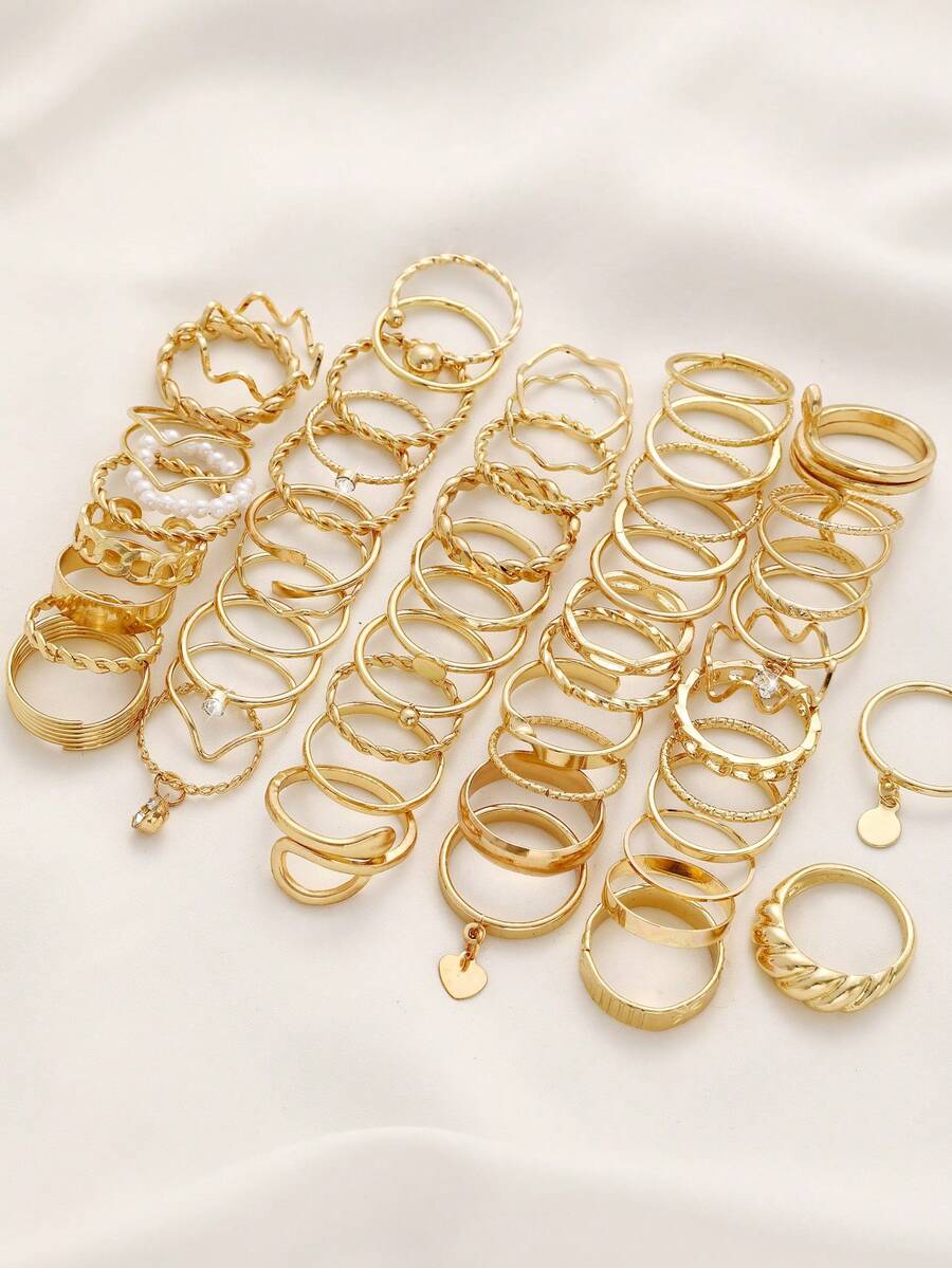 17KM Bộ nhẫn mạ vàng tối giản, thời trang và đa năng 54/24 chiếc - Vàng - Xem 1