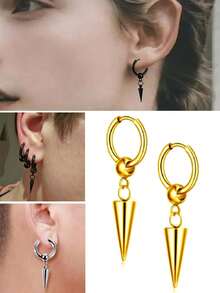 2件装不锈钢十字箭头耳环，男女皆宜，酷炫朋克风饰品，穿孔圆形耳扣吊坠耳环，时尚礼物 - 吊墜款 - 查看 11